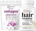 Micro Składniki Multi Collagen Protein Powder 16oz & Hair Vitamins Complex Kapsułki Pack 124; Kolagen Grass- Fed Peptides 124; 14- in-1 Zaawansowane wsparcie wzrostu włosów