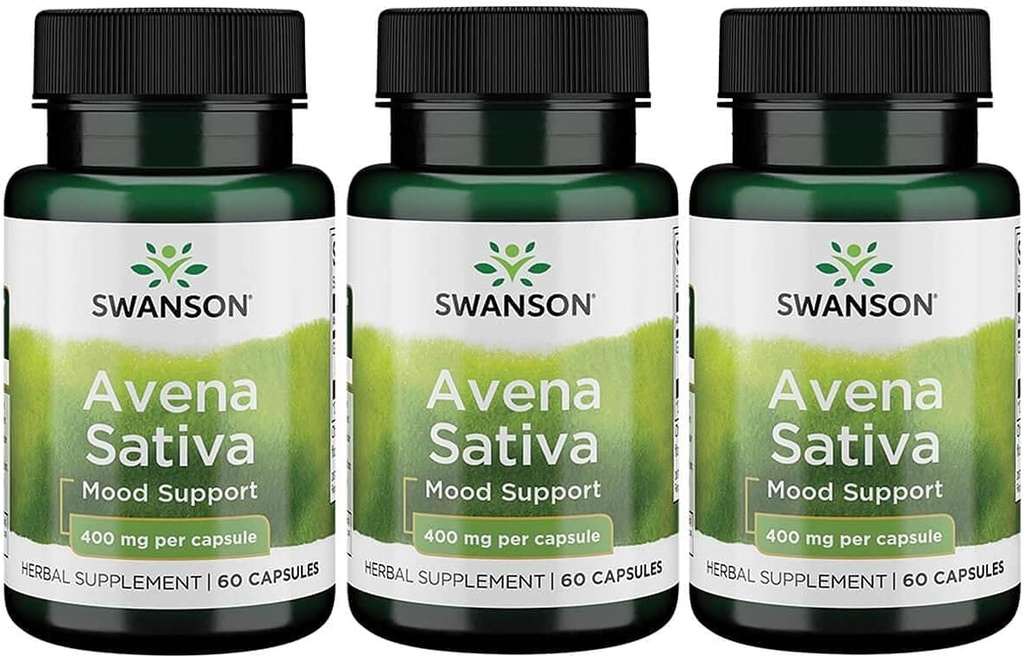 Swanson Tam Spectrum Avena Sativa (Green Oat Grass) - Herbal Təhlükəsizlik Nervous System Health - Daxili Formula Support - (60 Kapsüller, 400mg Hər bir) 3 Pack