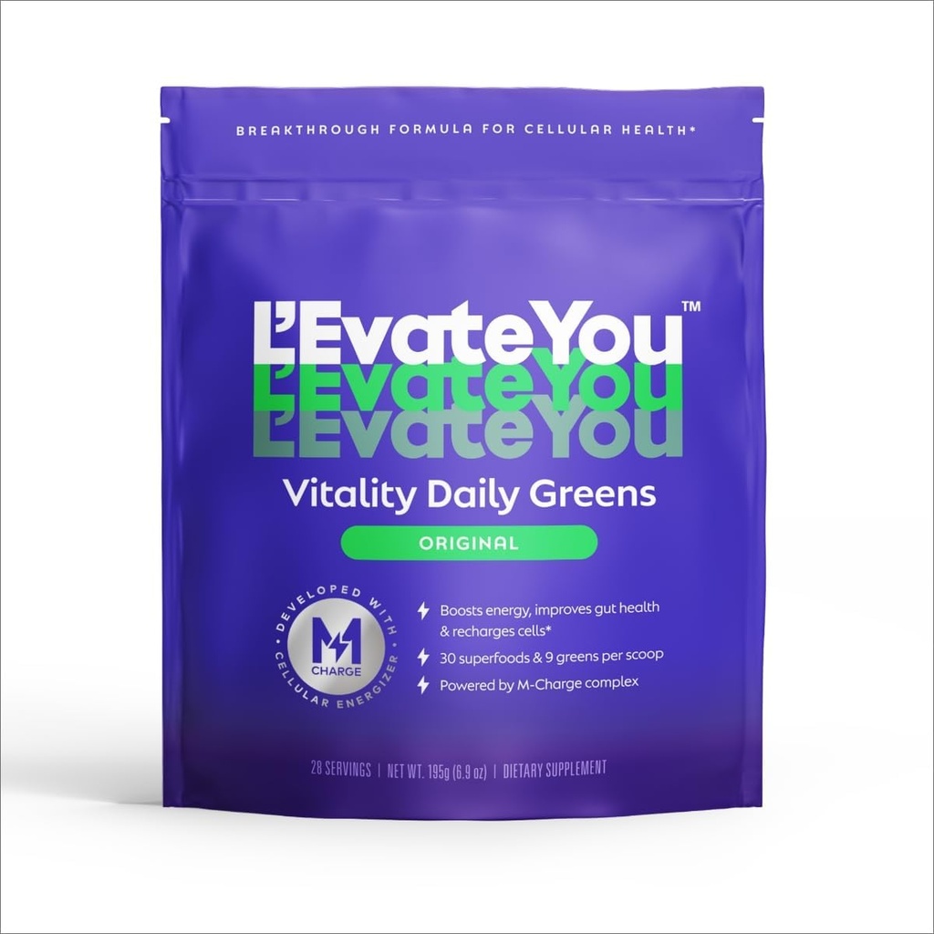 L 'Evate You Vitality Daily Green Mill (28 Servings) 30 Superfoods, 9 Žalieji - už Cellull Energy Boost, Powered by M- Charge Complex for All Day Energy (Originalas)