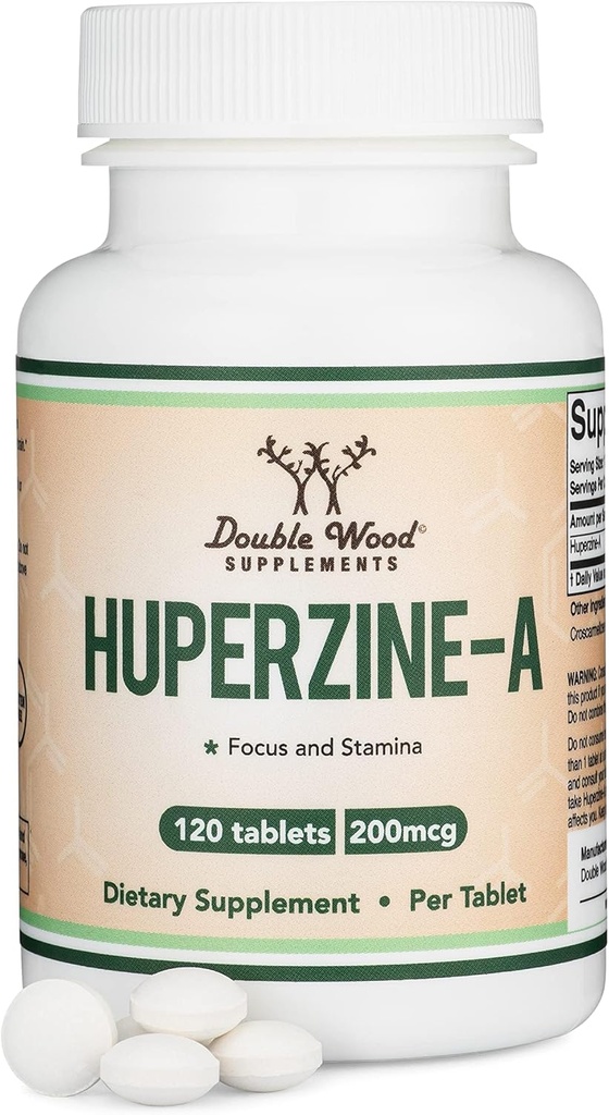 Huperzine A 200mcg (Third Parte Testat) 120 comprimate, Creier Supliment pentru a promova Acetilcolina (inhibitor de acetilcolinesterază) - Sprijină memorie și focus de lemn dublu