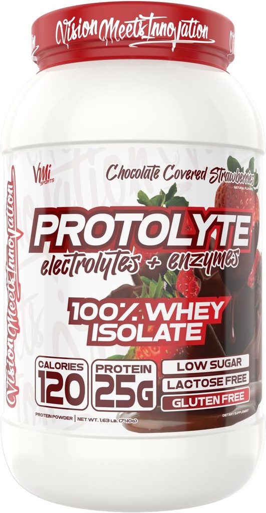 VMI Sports ) ProtoLyte Whey Isolate Protein Powder | Low Calorie Whey for Weight Loss and Muscle Gain ) Digestive Enzymes ) Non-GMO (1.6 lb, Chocolate Covered Strawberries)