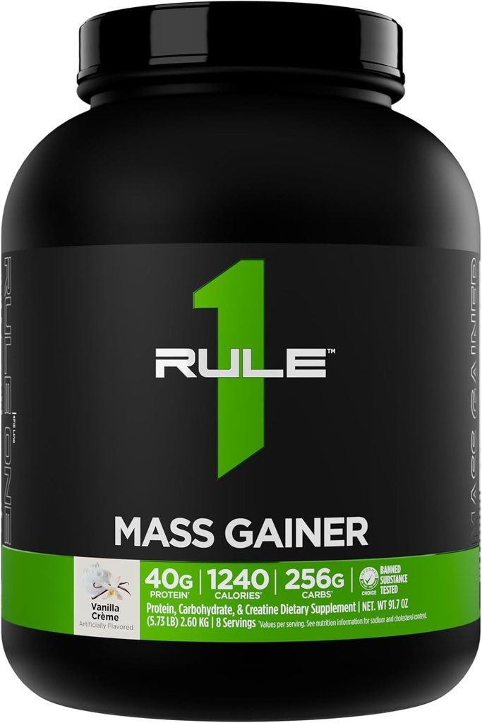 القاعدة 1 Mass Gainer - High-Calorie Weight Gain Formula with 1,220+ Calories, 250g+ Complex Carb Blend, 40g All-Whey Protein Per Serving (8 Servings, Vanilla Crème)
