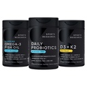 Sports Research® Body Wellness Pack - Wild Alaskan Pollock Omega 3 Fish Oil 1250mg + Vegan Probiotics with Prebiotics, 60 Billion CFU + 5000 IU Vitamin D + 100mcg Mk7 Vitamin K