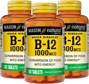 MASON NATURAL B, 12 1000 µg Quick Disolve, 300 Day Supply for Healthy Conversion of Food into Energy (3 Pack)