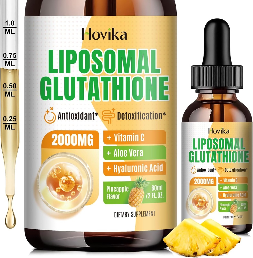 Liposomale Glutathione Supplement 2000mg, flüssige Glutathione Tropfen mit Vitamin C, Master Antioxidantien für Immunsystem, Aging Defense, Hautgesundheit, Leber Detox -Superior Absorption, Ananas 2 Fl Oz