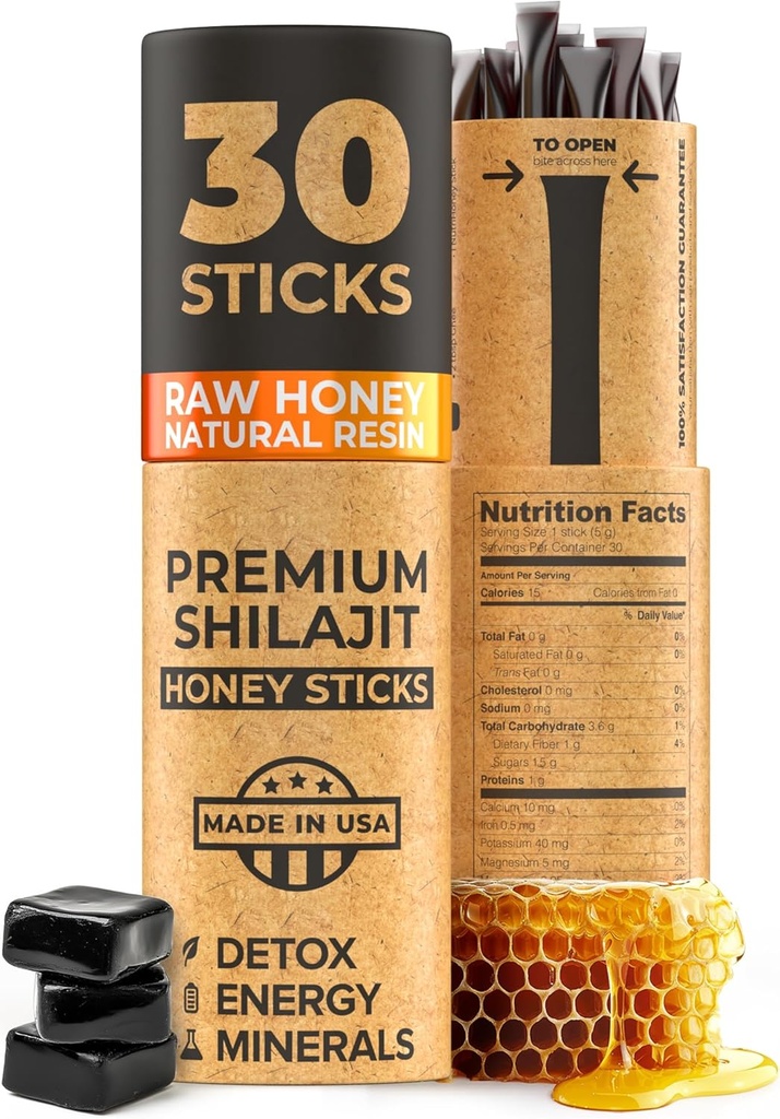 NATURAL SETAJIT Hote Sticks - Shilajit Resin amb la Honey Raw, l' àcid i la Trace Mines, Plant Based Nutrients per a l'Energia, Imune support i Vitalty - 30 Shilajit Sticks