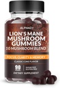 Mushroom Gummies - Ashwagandha və Lions Mane ilə 10x Mushroom Supplement - Nootropic Brain Supplement, Immune Support & Stress Yardım (90 CT) Classic Coke
