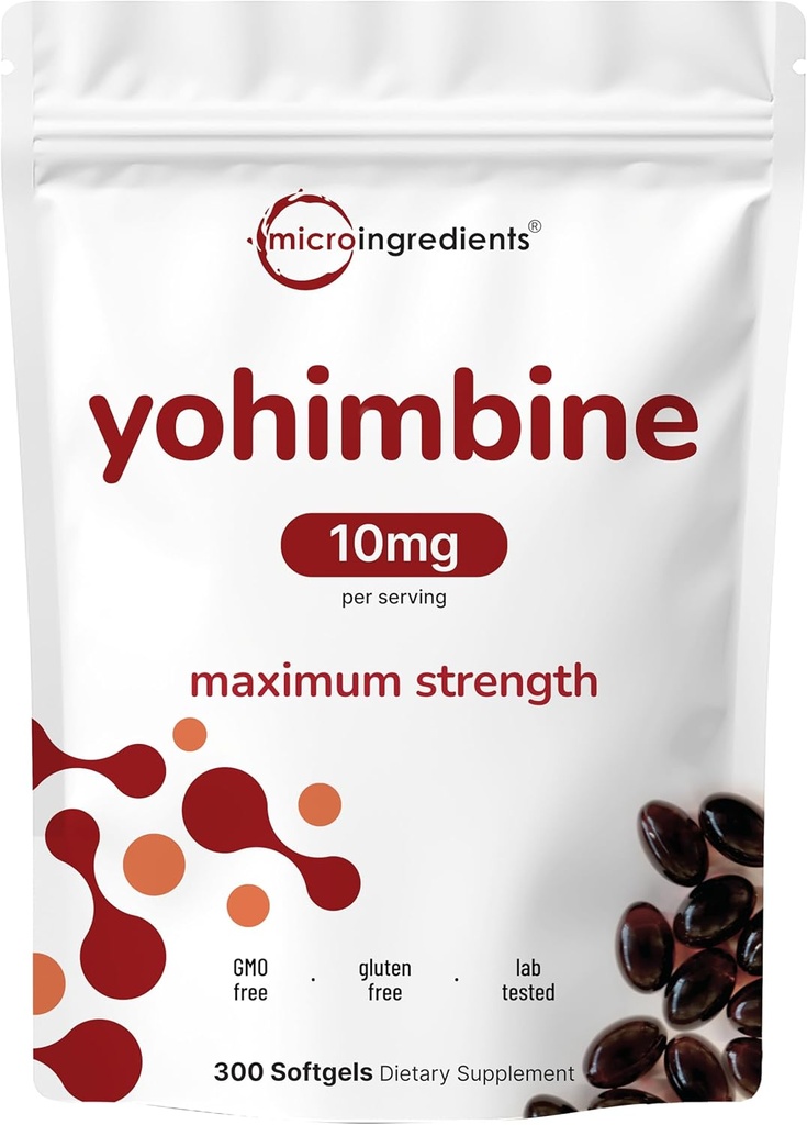 男女双强Yohimbine补充剂,每架10mg,300软胶,Yohimbine HCL 与处女葵花种子油更好地吸收,支持能源生产,非洲Raw