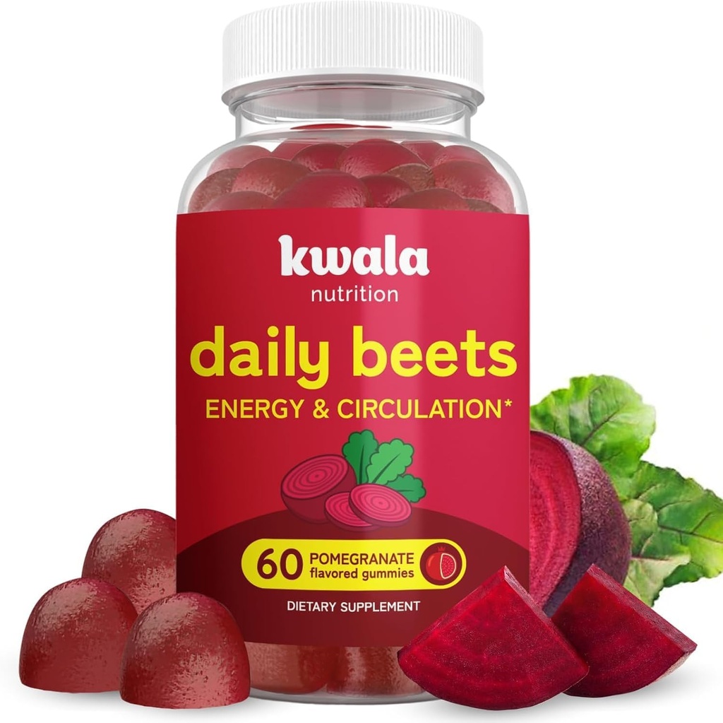 Beet Gummies for Energy, Nitric Oxide & Heart Health | Super Nitric Oxide Supplement med Grape Seed Extract | Pomegranat smak | Vegan, icke-GMO | 60 Beet Chews, Chewables