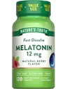 Nature's Truth Melatonin Tablets | 12mg | 120 Count | Natural Berry Flavor | Fast Dissolve | Vegan, Non-GMO & Gluten Free Supplement
