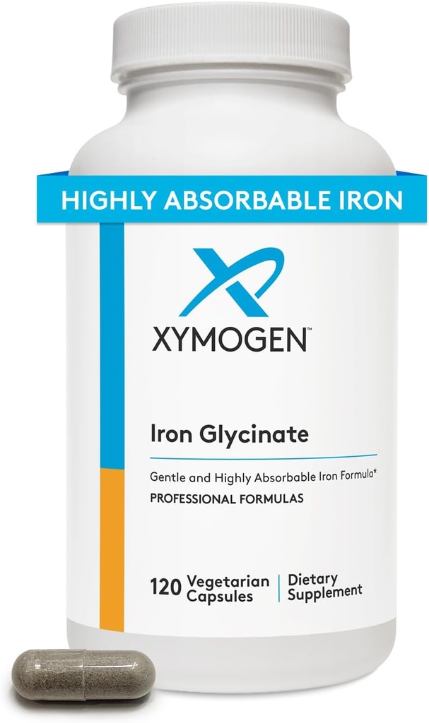 XYMOGEN Iron Glycinate Supplement - Patented Iron BisGlycinate Vitamin - Designad för hög absorption - Stöder Hemoglobin & Ferritinnivåer - Gentle on Digestion (120 kapslar)