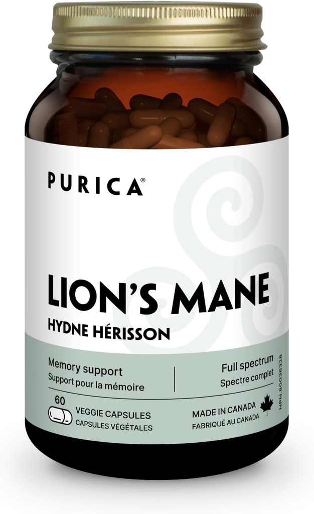 PURICA - Lion's Mane Micronized Mushrooms, 60 Vegan Capsules - Bilişsel Sağlamlıq - Focus və Memory Support