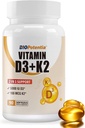 Vitamina D3 K2 (MK7) Integratore di Softgel, Vitamina D3 5000 IU & K2 100MCG con Integratore di Olio MCT, Supporto Immune, Salute di Bone & Teeth, Senza Glutine, Non OGM|90 Softgels