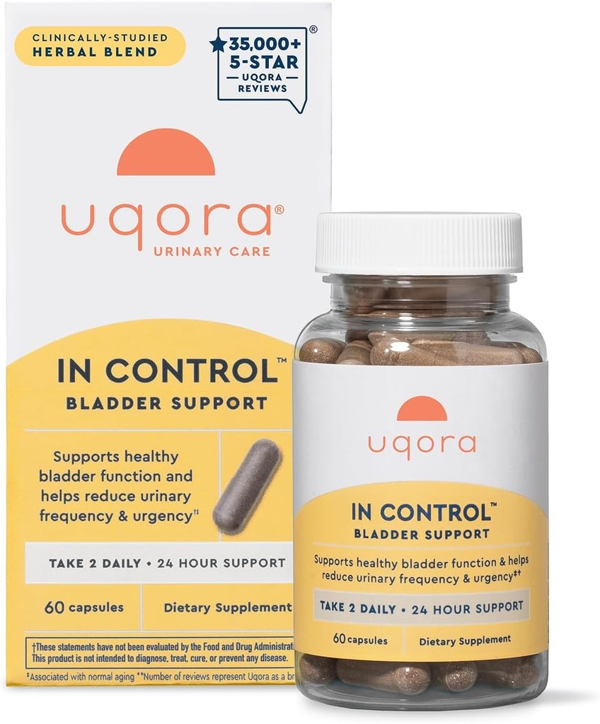 Uqora in Control Bladder Support - Napi húgyhólyag ellátás és támogatás - Botanikusokkal készült, mint a lótail és a Spicebush - Gluten- Free & vegetáriánus - 60 kapszula