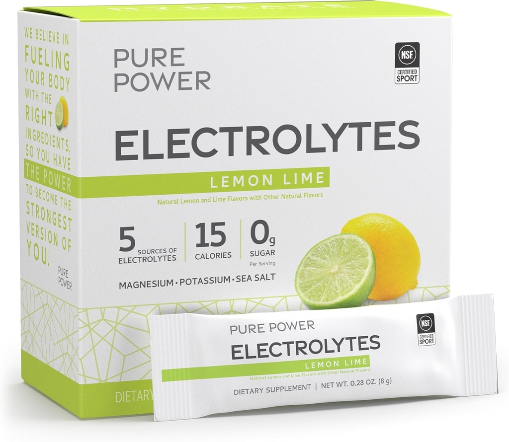 Dr. Mercola Pure Power Electrolytes - Kompüter və Muscle funksiyasını dəstəkləyir - maşın və Pium Mix - 0 g Sugar - Limon Lime - 30 Packets