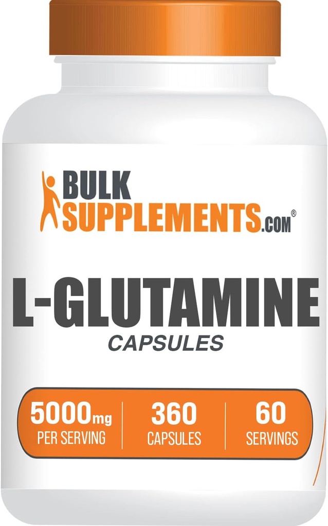BulkSupplements.com L-glutamīna kapsulas - glutamīna papildinājums, aminoskābes papildinājums - bez lipekļa, 6 kapsulas uz vienu Kalpotāju (5000mg), 360 skaits (1. iepakojums)
