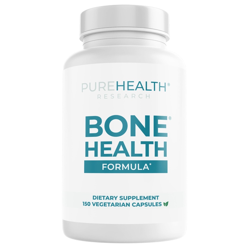 PUREHEALTH RESEARCH Bone Health Formula - for Bones, Joint & Skeletal Wellness - with Calcium, Magnesium, Zinc, Copper, Manganese, Potassium, Vitamin K2, D3, C & More for Women & Men - 150 Capsules
