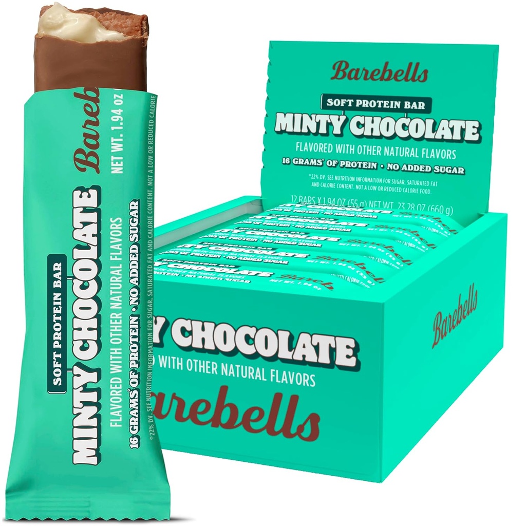 Bareballs Soft Protin Bars, Minty ช็อกโกแลต - 12 เคานต์, 16g High Protens – Curgery Bar ด้วยน้ําตาล 1g Toly - On The Go Break หรือ Post-out Snack