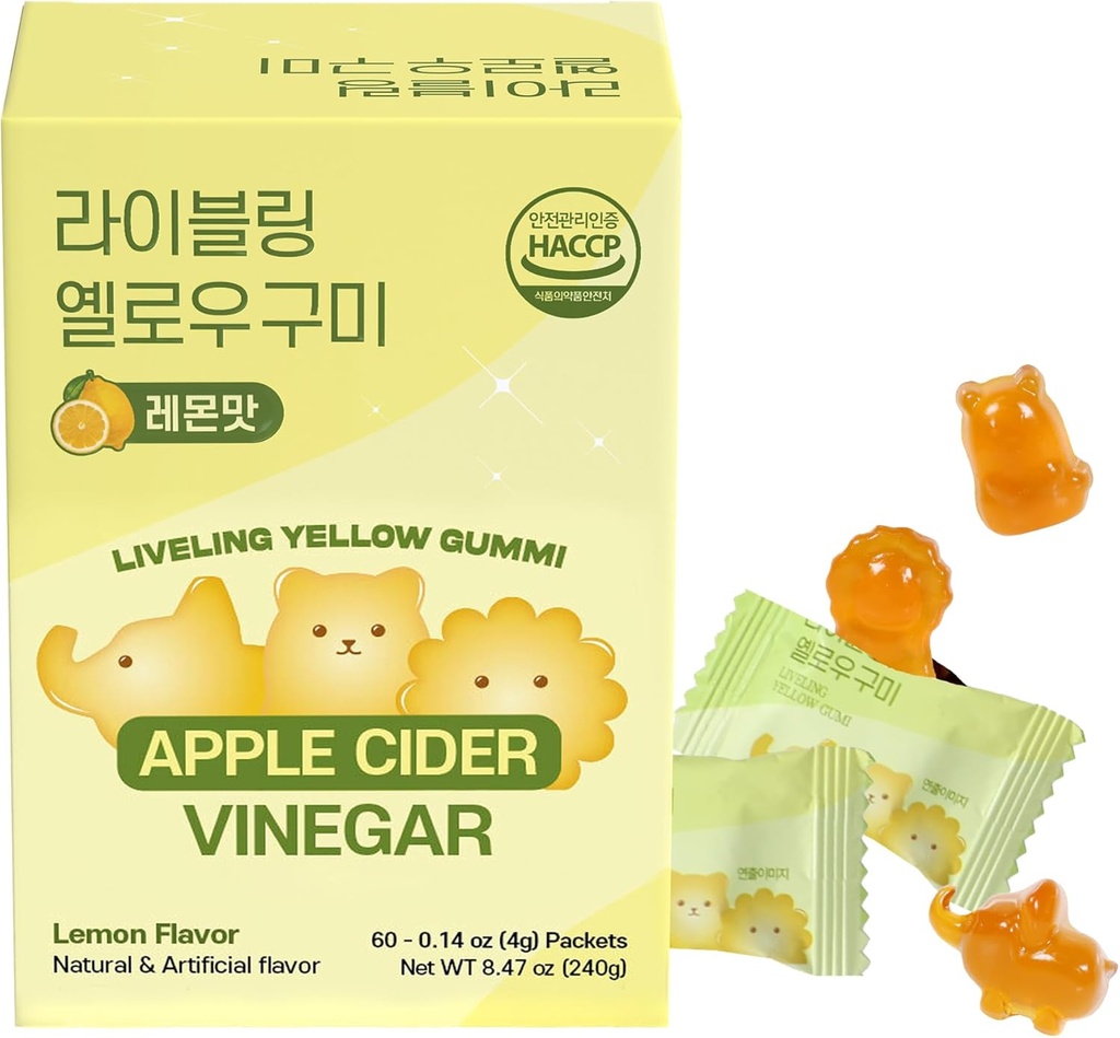 Apple Cider Vinegar Gummies, Daily Support for Digestion, Hygienic באופן אישי ארוז, Fun Animal-Shaped Soft & Chewy Gummies, 60 PCs