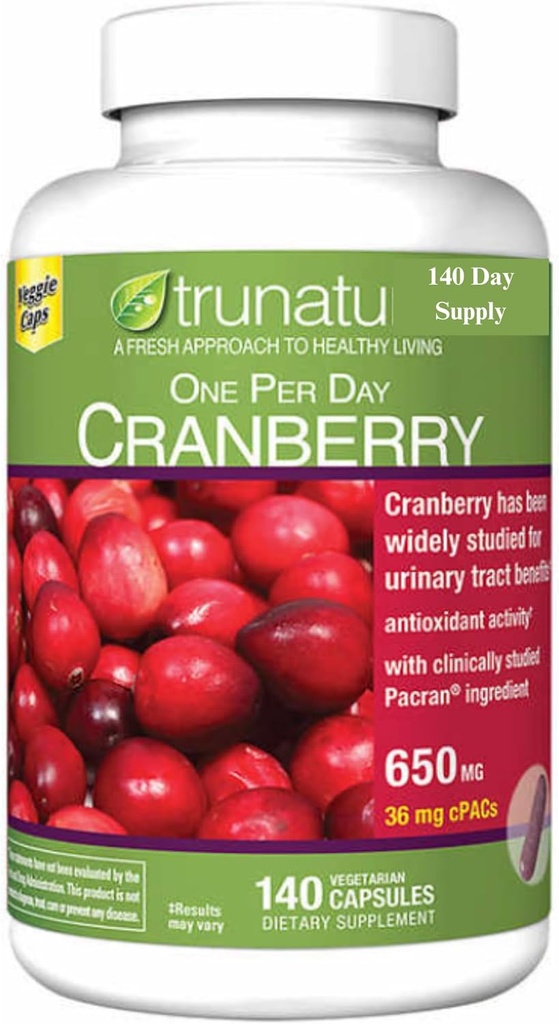 Pacran Cranberry 650 mg, 140 Vegetarian Capsules + Sche with Weekly Pill Organizer (2 Elements)
