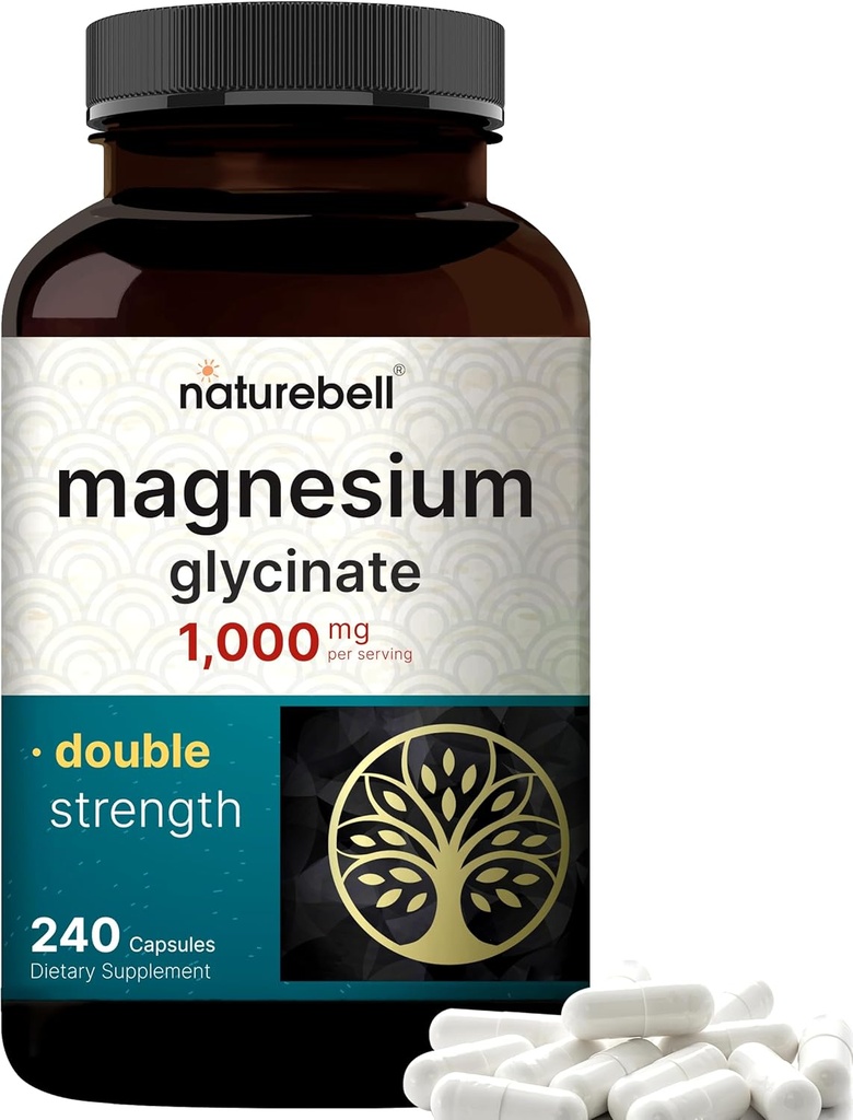 NatureBell Magnesium Glycinate 1,000mg, 240 kapsula | 500mg kapsula bakoitzeko |% 100 Chelated & Purified | Sleep, Muscle & Nerve Support | Non-GMO, Gluten-Free