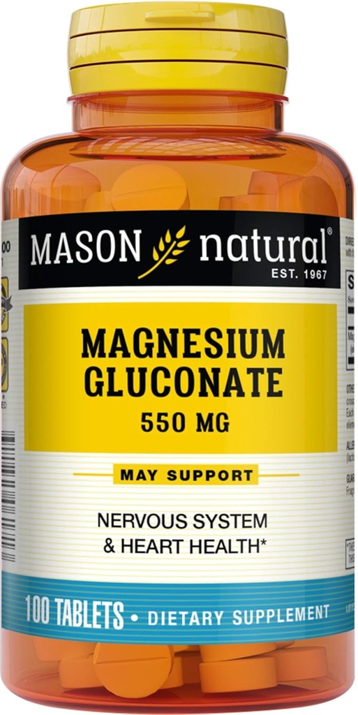 Mason Natural Magnesium Gluconate 550mg compresse 100 prevenire vertigini, debolezza muscolare