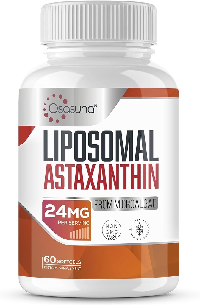 Phụ Liposmal Astaxanthin 24 mG, tối đa xử lý, Antioxidner than VIT C, Non-GMO & Gluten free - 60 Softgels(2 tháng)