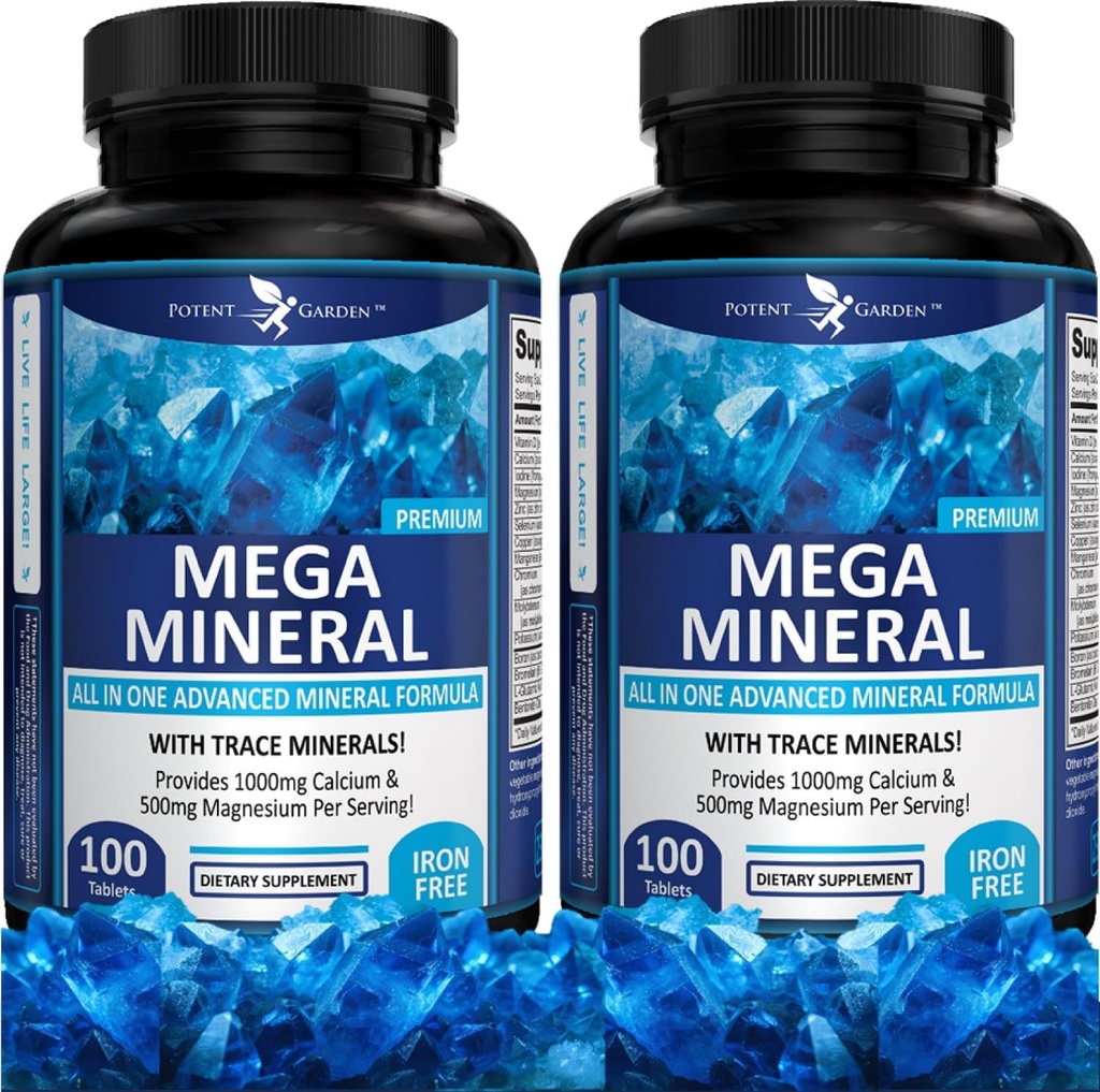 Potent Garden 2-Pack Mega Minerální dodatek Kompletní Minerální komplex s hořčíkem Magnesium Zinum Boron Selen Chromium & 72 Stopy Minerály Železo zdarma doplněk vápníku -200 pilulky