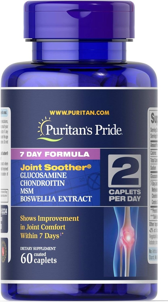 Puritan 's Pride 7 Day Formula Joint Soother Glucosamin, Chondroitin, MSM & Bosvellias- 60 Caplet