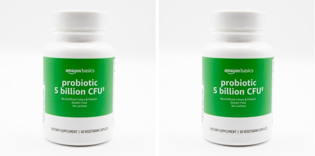 Basics Probiotic 5 Billion PMY, 8 Probioottikantaa 60 mg Prebiotic Blend, 60 kreivi kasvissyöjän kapselit, 2 kuukauden tarjonta, tukee terveellinen digestio (Aiemmin Solimo) (Pakkaus 2)