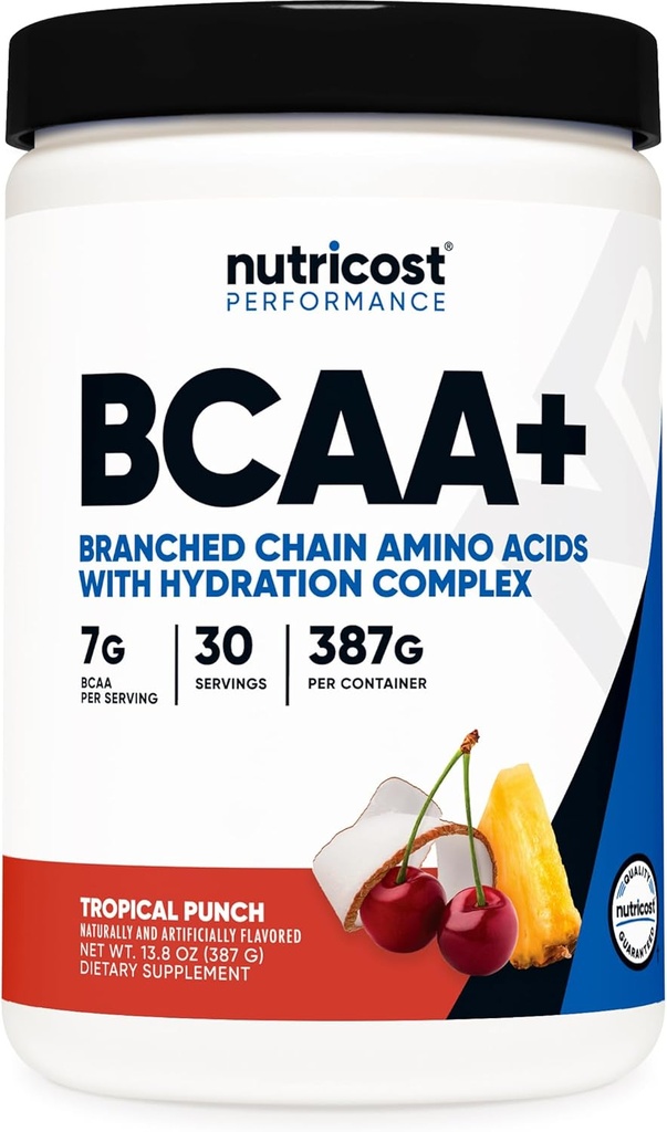 Nutricost BCAA + Hydration Powder (Punch Tropical) 30 porcións - aminoácidos de cadea ramificada con complexo de hidratación - Gluten-Free, Non-GMO