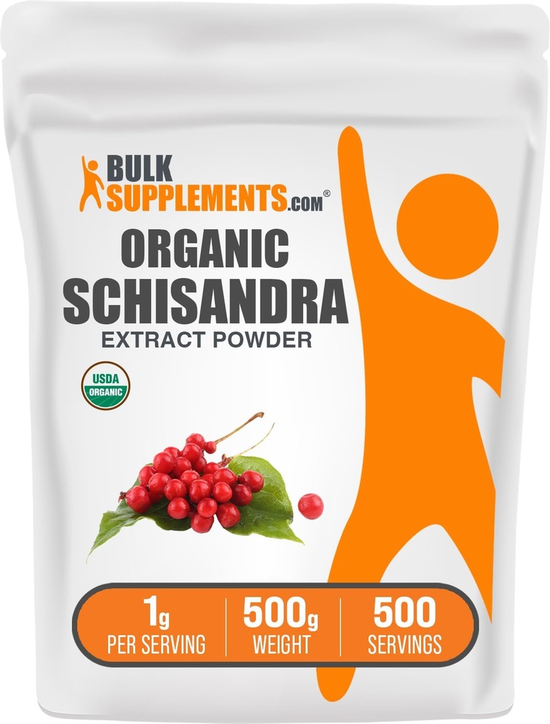 BulkSupplements.com Polvere di Estratto di Schisandra Organico - Schisandra Supplemento, da Bacche di Schisandra, Integratore di erbe - Gluten Free - 1g per Serving, 500g (1.1 lbs) (Pack of 1)
