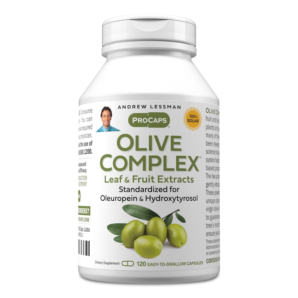 ANDREW LESSMAN Olive Complex - 120 Capsules - Leaf and Fruit Extracts. Standardized for Oleuropein and Hydroxytyrosol to Support Cardiovascular and Immune Health. Small Easy to Swallow Capsules
