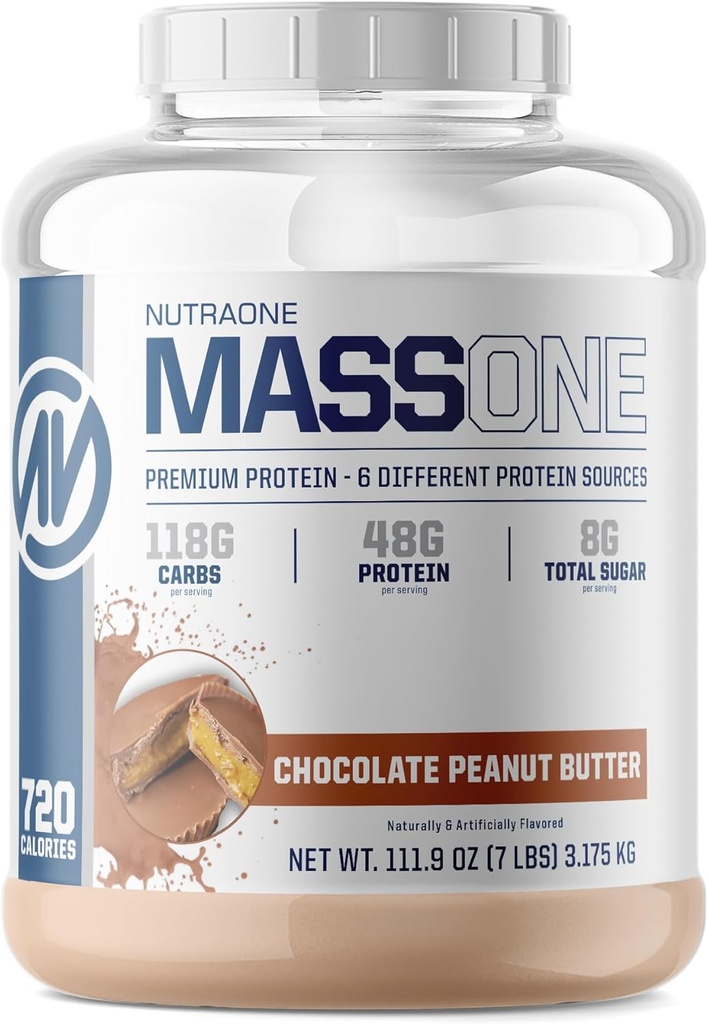 NutraOne massa massone Gainer proteína pó ganhar massa proteína substituição de refeição (chocolate amendoim manteiga - 7 lbs.)