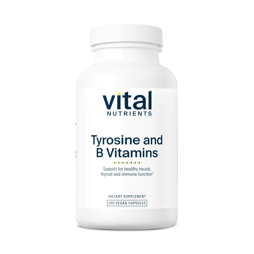 Vital Nutrients Tyrosine and B Vitamins - Thyroid, Immune, and Nerve Support Formula - Adrenal Support Complex - Gluten, Dairy, Soy Free - Non-GMO - 100 Capsules