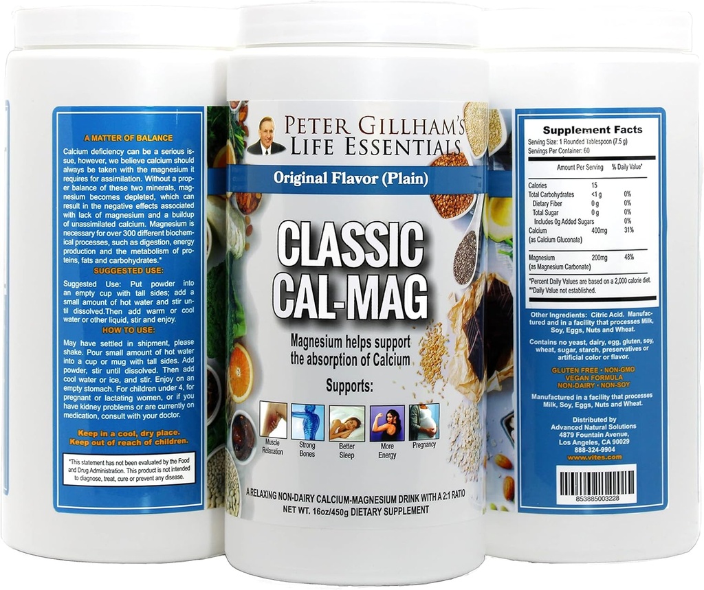 Cal-Mag của Peter Gillham's Cal-Mag, High Absorption 2:1 Calcium & Manesium Ciesrate Powder; hỗ trợ một phản ứng lành mạnh đối với căng thẳng, Muscular & Bone, giảm các đường hầm, 16 độ
