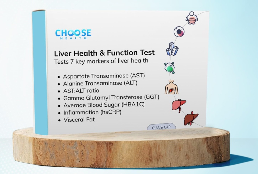 Saúde do fígado e teste de função .7-em-1 teste de fígado em casa . Escolha Saúde . Teste e rastrear função do fígado & saúde . AST . ALT . GGT . . Açúcares de sangue . Inflamação e mais . .