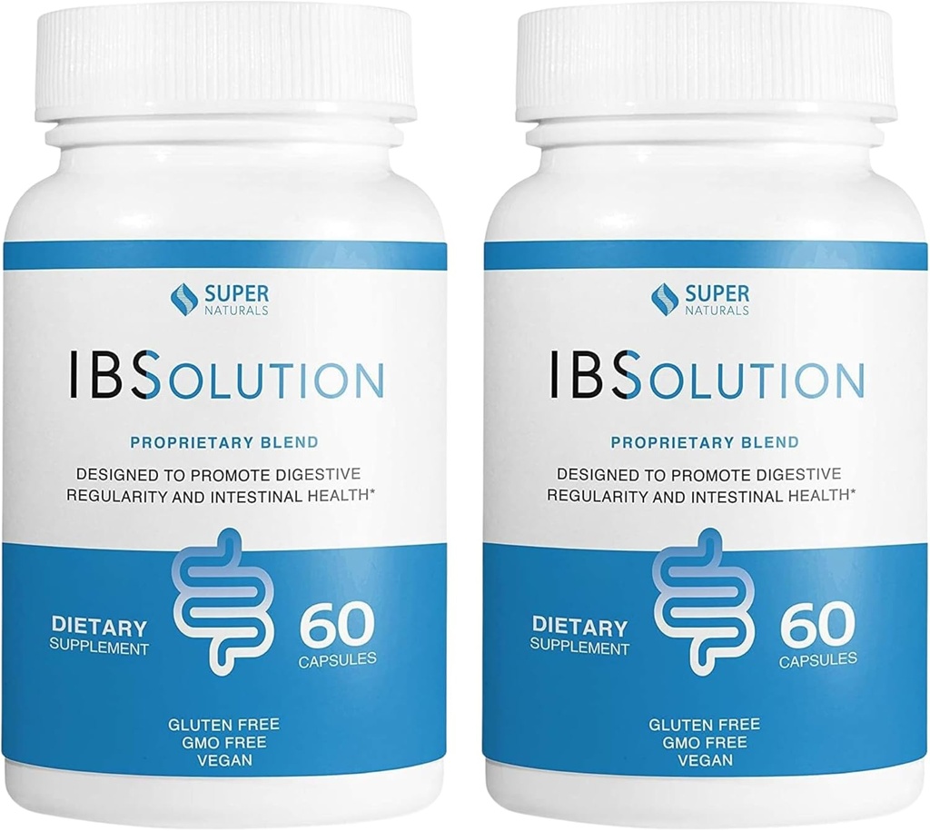 IBSolution - תוספת בריאות מזיקה, גז, Bloating, Diarrhea, Constipation Relief, Abdominal Pain, עם Psyllium, קידום סדירות, תמיכה Gut Health, Made בארה"ב - 60 קפסולות טבעוניות, 2Pack