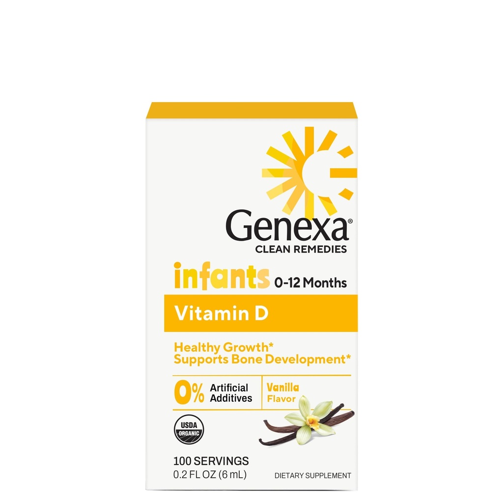 Genexa Infants’ Vitamin D Drops - 90 Servings - Promotes Healthy Growth - Certified Vegan, Organic, Gluten Free & Non-GMO, 0.2 Fl Oz (Pack of 1)