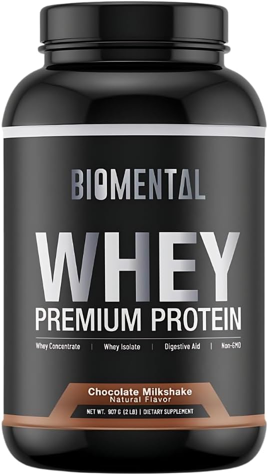 Biomentale Chocolate Wei Proteïnepoeder - Rijke smaak voor spiergroei en herstel - Premium Fitness Voedingssupplement - Zero Artificial Flavors & Sweeteners - Proteïnesupplement 2 Ponden