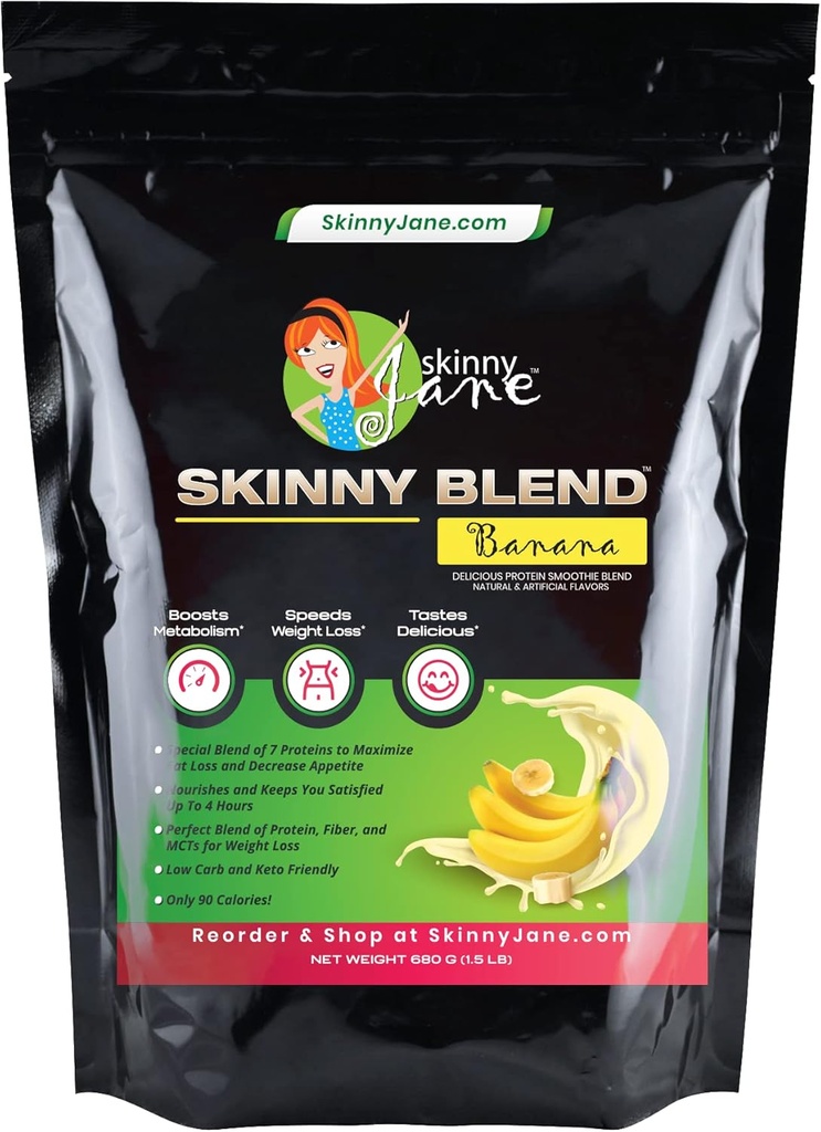 Skinny Blend- Bedste Tasting High Protein Shake for Kvinder - Lav Carb & Keto Friendly Meal Erstatning - Tilfredsstillende Hunger & Boost Energy - Lækker Smoothie Flavor - 30 Shakes - Banana