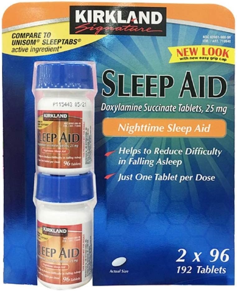 Kirkland Signature Sleep Aid Doxylamina Succinato 25 Mg, 2 embalagens (192 comprimidos)