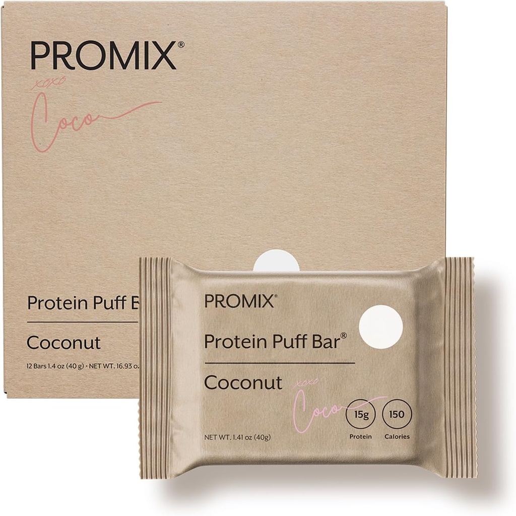 ProMix Nutrition Protein Puff Bars - Coconut - Marshmallow Crispy Treat - odličen okus in zdravo na Go Prigrizek - Visoke beljakovine in nizke kalorije - brez glutena, soje in koruze - 12 Barov