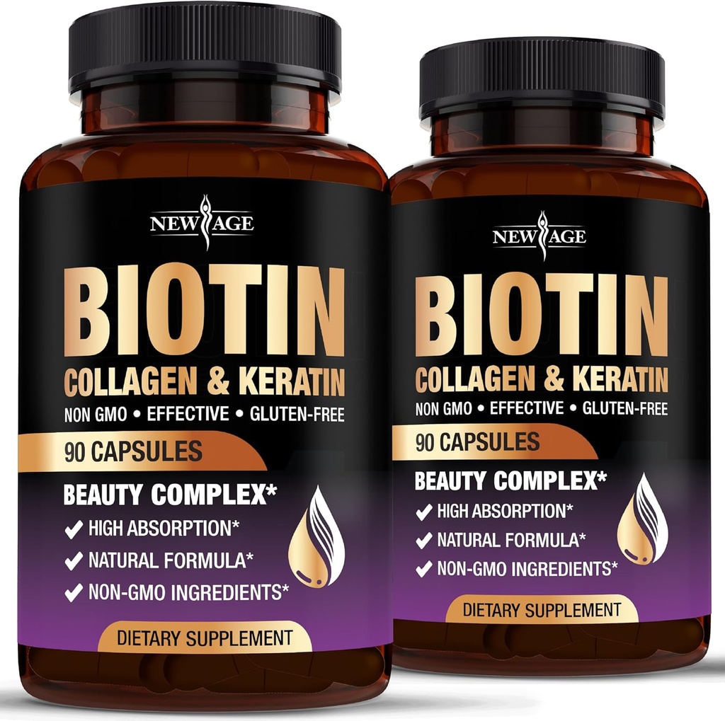 AGE Biotin Collagen Keratin Hyaluronic Acid - 50,000mcg שיער ויטמין עבור גברים ונשים, ציפורניים, שיער, ויטמין עור ו- DHT בלוקר עם ויטמין E Folic Acid Pumpkin Seed MSM- 180 הרוזן ספירה