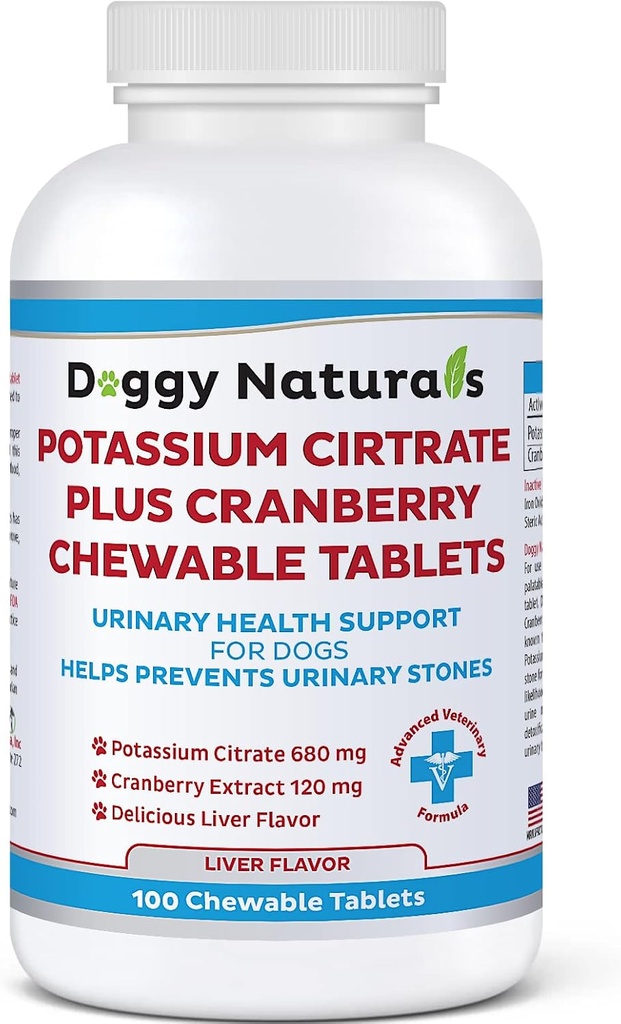 Cytrynian potasu Plus suplement żurawinowy dla psów (100 tabletek) - Urynary Tract Support- Pomaga Deter Formacja kamieni tlenowych wapnia - Deters Bladder & Nerki Kamienie (Made in U.S.A)