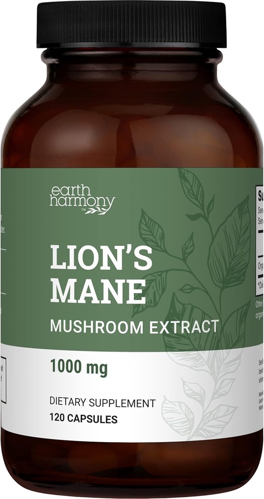 Bio Lions Mane Supplement (1000mg), 2-Monats-Versorgung Lion's Mane Mushroom Supplement Extract zu unterstützen Fokus, Gedächtnis (120 Kapseln)