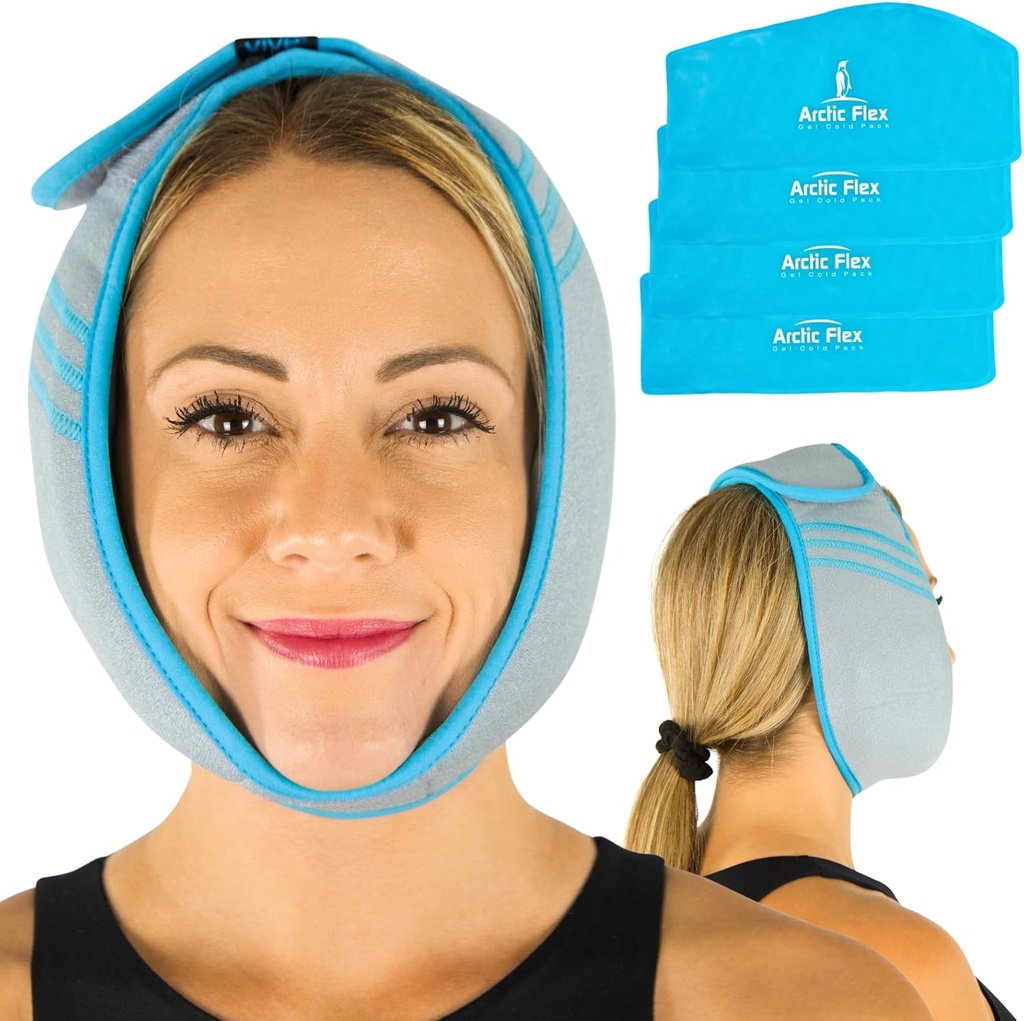 Vive Face Ice Pack Wrap for TMJ Pain Relief and Headaches - Face Ice Pack for Jaw Surgery Recovery, Oral Surgery &חוכמה שיניים לחלץ - Heating Pad for Head & Chin - Hot & Cold Therapy