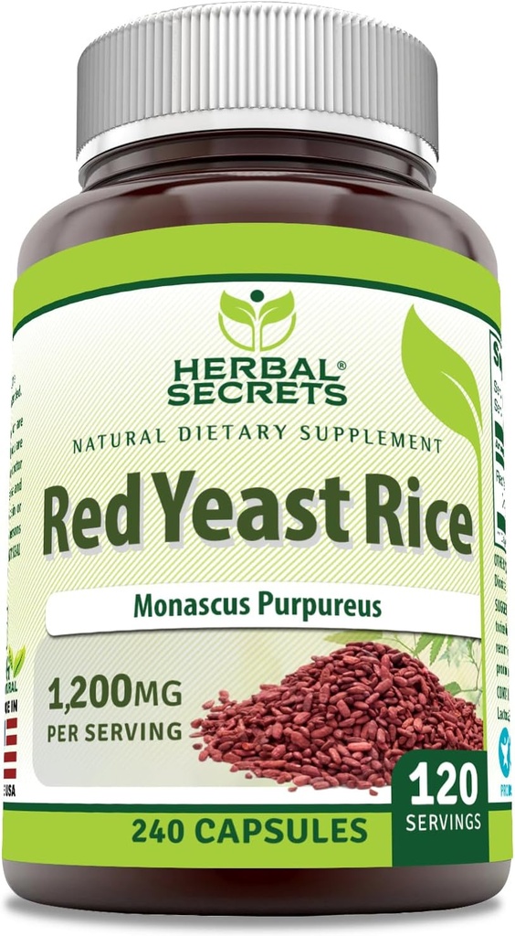 Herbal Secrets Red Yeast Rice 1200 Mg per Serving, 240 Veggie Capsules Supplement Equipment 124; Non-GMO Equipment 124; Gluten Free Equipment 124; Made in USA