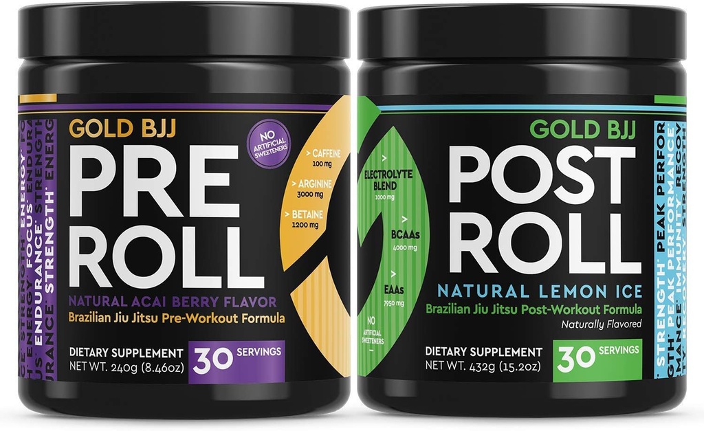 Gold BJJ PreRoll and PostRoll Jiu Jitsu Supplement Bundle