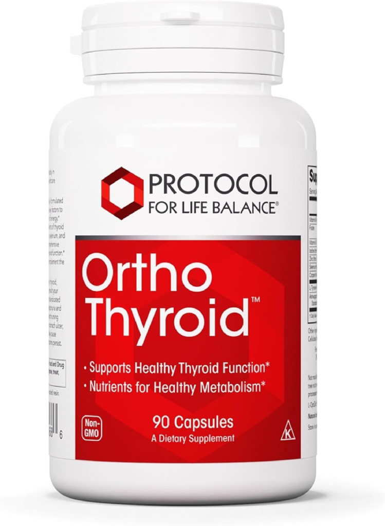 Protocolo Ortho Thyroid - soporta unha función tiroides saudable * con Ashwagandha, Zinc & Selenium - Non-GMO & Kosher - 90 cápsulas Veg